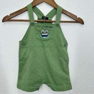 Picapino Toddler Size 24 Month Cotton Snap Overalls Silly Monster Green Shortall